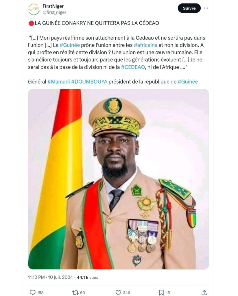 [Les Vérificateurs] Guinée, Cédéao, AES : cette déclaration attribuée au général Mamadi Doumbouya est-elle authentique ?